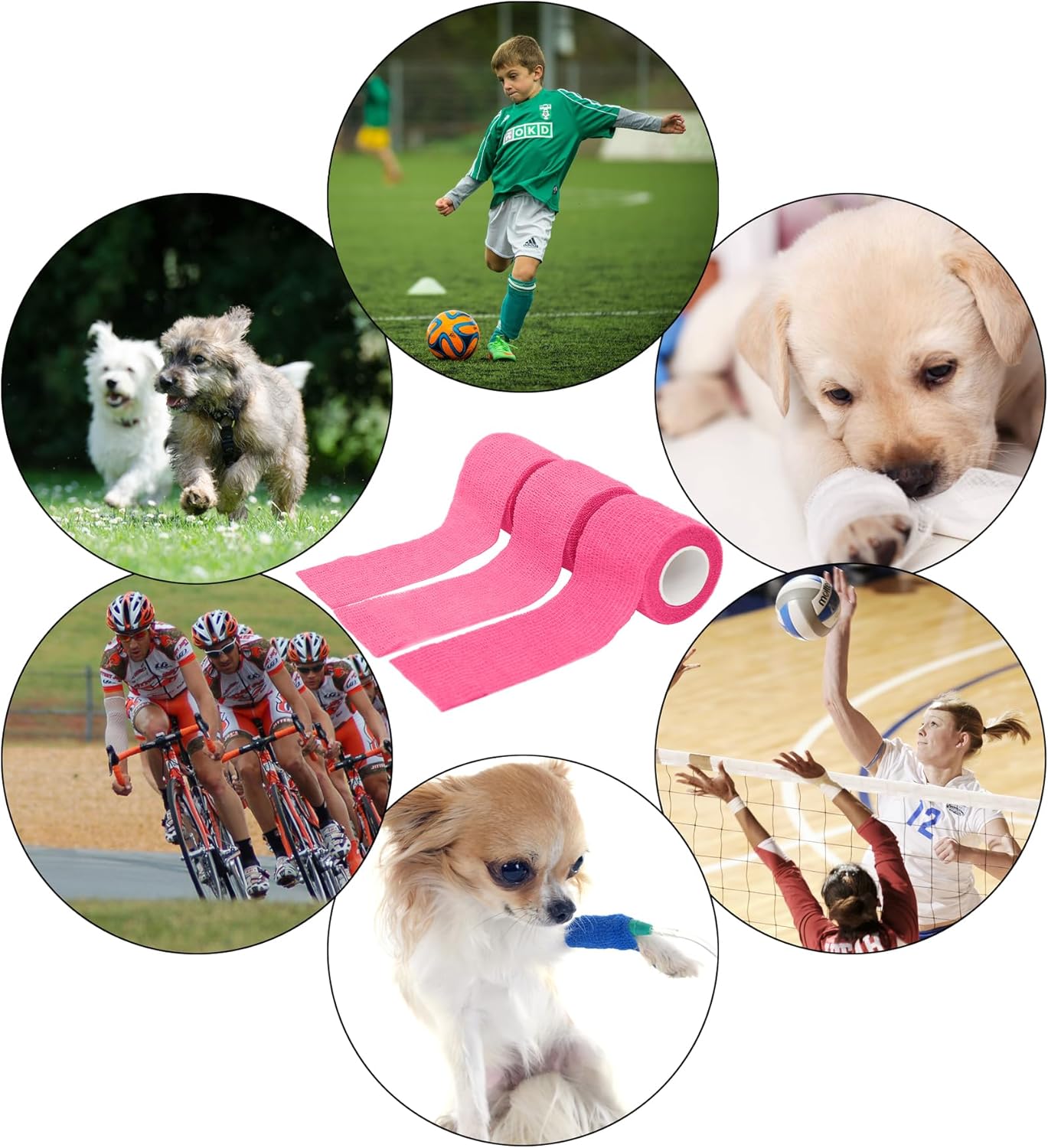 6 Pack 2 Inches Self Adhesive Bandage Wrap Breathable Cohesive Bandage Elastic Tape for Pets, Athletic, Sports, Wrist, Knee, Ankle(5 Yards Per Roll, Pink)