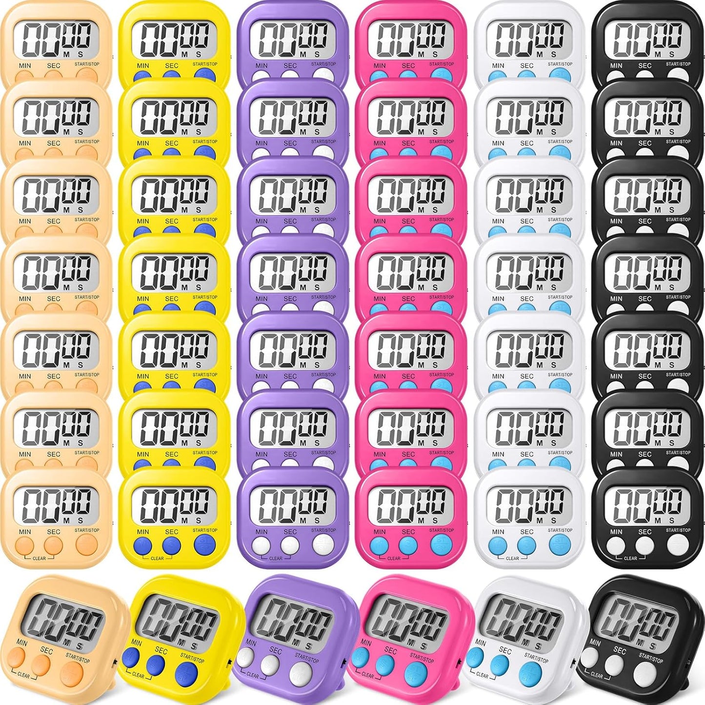 Macarrie 48 Pcs Digital Kitchen Timer Bulk Small Magnetic Backing Stand Timer Clock Loud Alarm LCD Display Electronic Minute Second Count Countdown Alarm for Teacher Classroom Cooking Baking (Fashion)