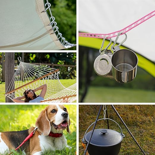 Large Carabiner Clip Hooks, 1pc 7 inch Carabiner Heavy Duty, 304 Stainless Steel Spring Snap Hook Fits Camping Hanging Hiking Weight Lifting, Metal Clips for Rope or Chain