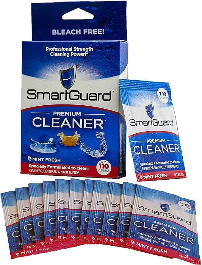 SmartGuard Premium Cleaner Crystals –(110 Cleanings)- Removes Stain, Plaque & Bad Odor from Dentures, Clear Braces, Mouth Guard, Night Guard & Retainers.