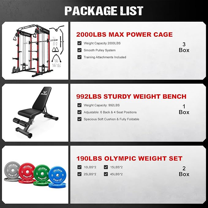 M21 Smith Machine, Multi-Function Power Cage with Dual Pulley Cable Crossover System, 2000LBS All-in-One Squat Rack with Smith Bar and Attachments