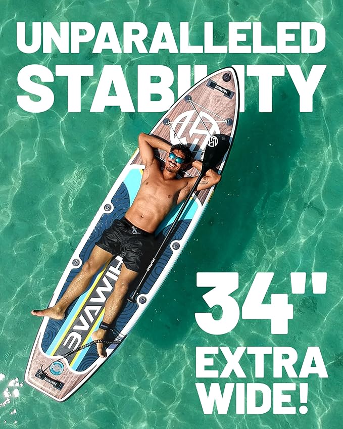 Inflatable Paddle Board 11 '* 34 "* 6" Extra Wide Sup Board, 420lb Capacity Paddle Board for Adults, Suitable for Sea and Lakes, 2+1Family Board