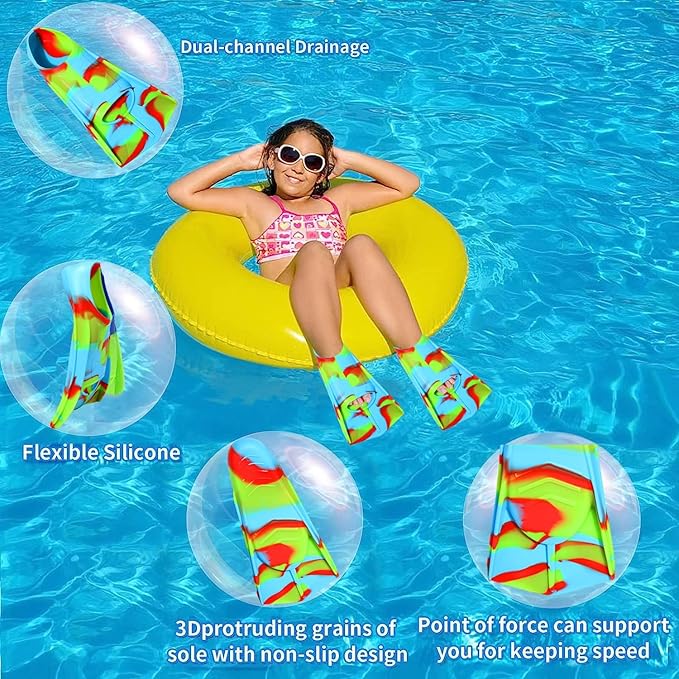 Kids Swim Fins,Short Comfortable Flippers for Lap Swimming and Training for Child,Girls,Boys,Beginners
