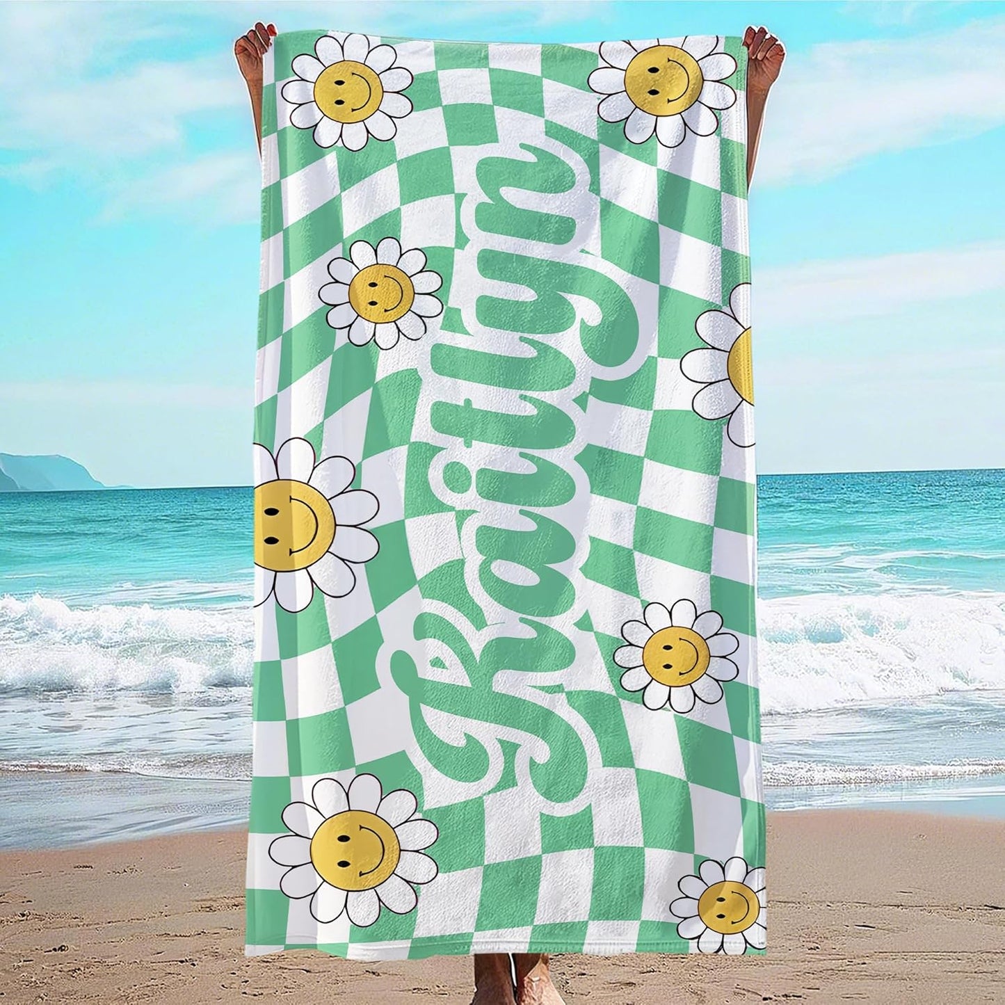 JML Personalized Beach Towel with Name, Custom Flower Beach Towel, Customized Microfiber Pool Towel, Quick Dry & Absorbent Swim Towel for Adult,Anniversary, Birthday, Summer Holiday,Vacation