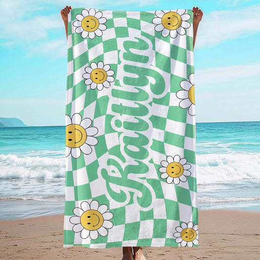 JML Personalized Beach Towel with Name, Custom Flower Beach Towel, Customized Microfiber Pool Towel, Quick Dry & Absorbent Swim Towel for Adult,Anniversary, Birthday, Summer Holiday,Vacation