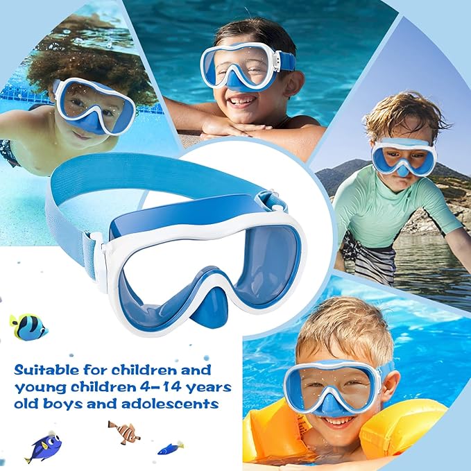 Kids Swim Goggles with Nose Cover, Anti-Leak Swim Mask with Elastic Fabric Strap, UV Protection Swimming Goggles for Kids