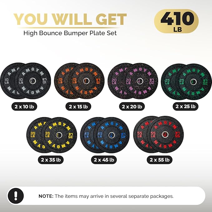 2 Inch Bumper Plates，10-500lbs，Barbell Rubber Olympic Weight Plates Set for Home Gym, Strength Training & Weight Lifting, Multiple Options Colors