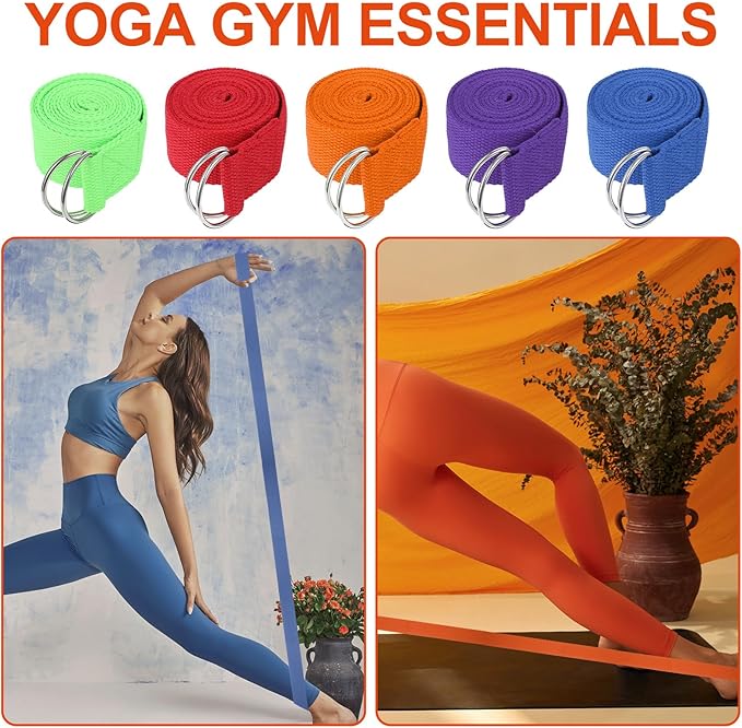 10 Pcs Yoga Strap for Stretching Bulk 6ft Exercise Stretch Band with Metal D Ring Adjustable Pilates Non Elastic Yoga Stretch Belt for Women Men Physical Fitness Gym Workout Dance