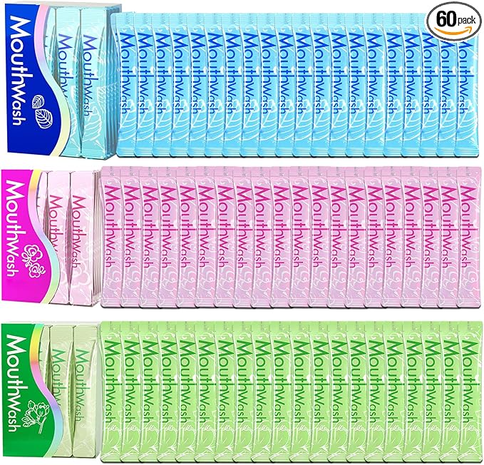 Travel Size Mouthwash,Mini Mouthwash Travel Size Bulk Portable Mouth Wash Set,Individual Small Travel Mouth Wash Packets for Fresh Breath(Pack of 60) A1