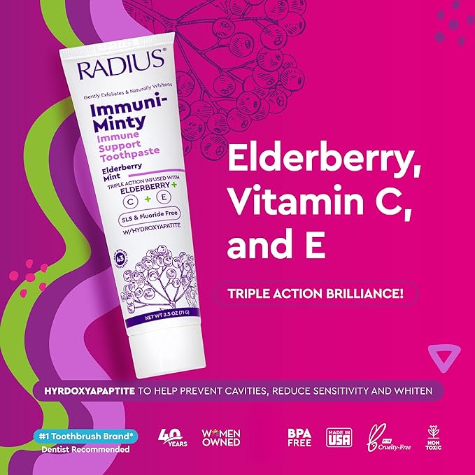RADIUS ImmuniMinty Immune Support Toothpaste 2.5 Oz - Elderberry Mint - Pack of 3