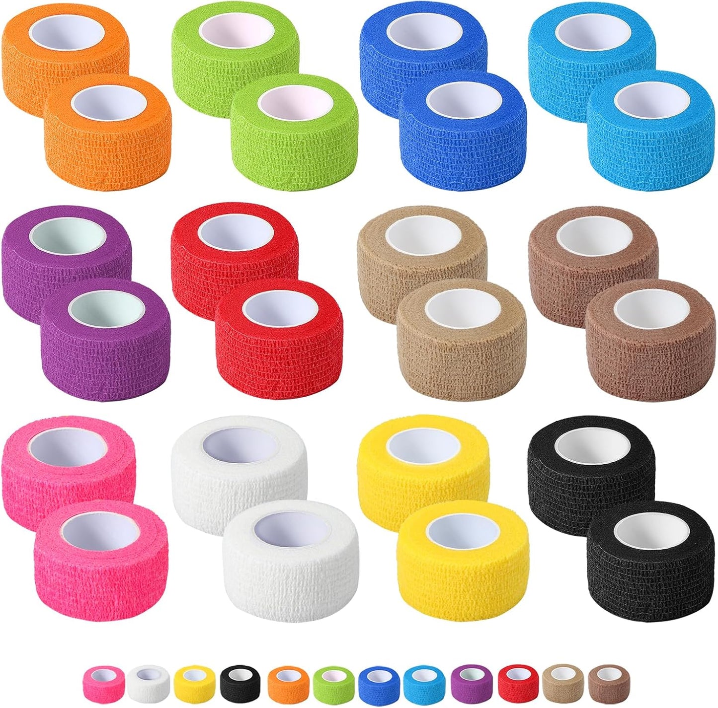 24 Pack Self Adhesive Bandage Wrap, 1 in x 5 Yards Non-Woven Self Adherent Cohesive Bandage, Vet Wrap Wound Tape for Thumb Finger Wrist Knee Ankle, Mix Colors