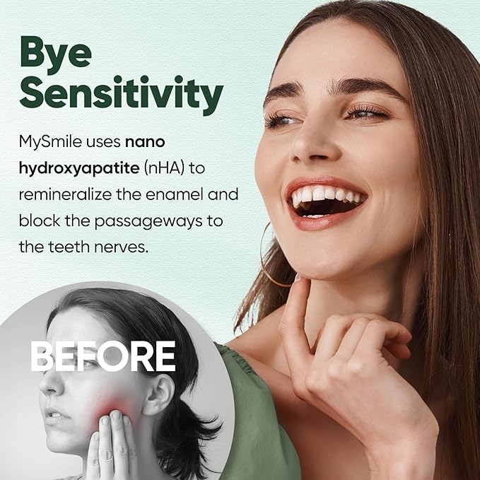 MySmile Fluoride Free Toothpaste, Nano Hydroxyapatite Toothpaste for Sensitive Teeth, Strengthens Enamel, Remineralizes & Whitens Teeth, Freshens Breath for Adults, SLS Free, Natural Misty Mint, 4.2oz