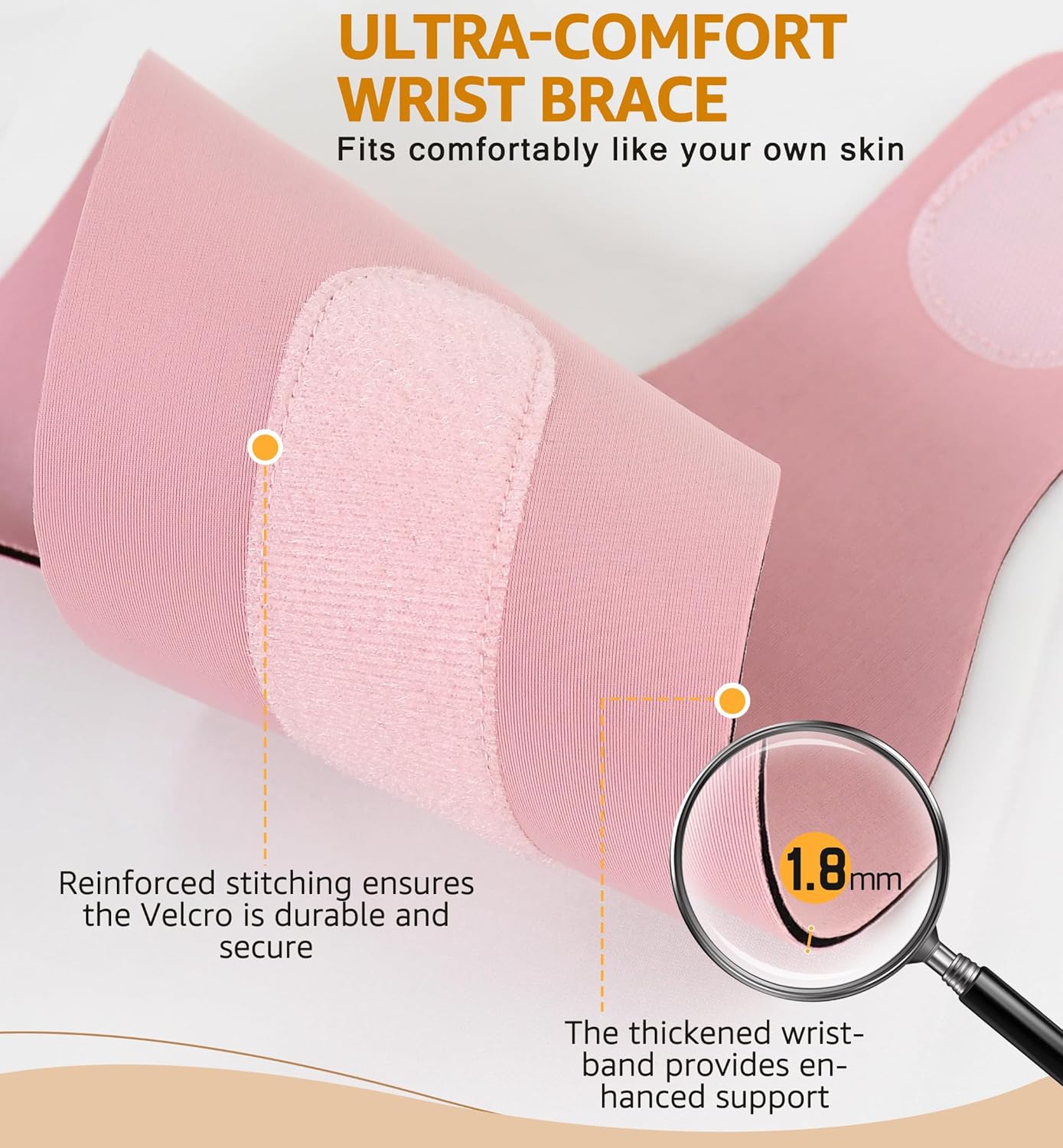 2 Pack Thin Compression Wrist Brace for Men & Women, Adjustable Elastic Wrist Support for Carpal Tunnel Arthritis Tendonitis Sports Pain Relief, Soft & Comfortable Day/Night Wrist Wraps (Pink)