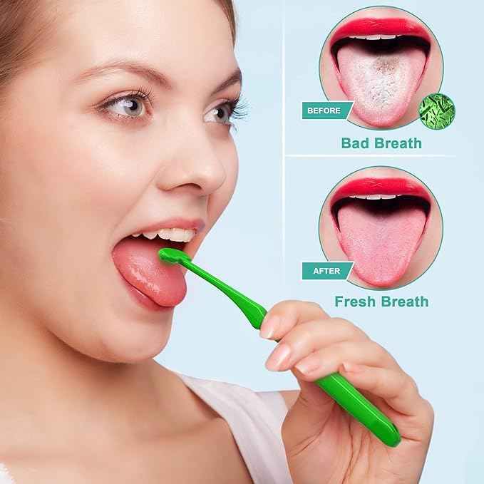 Mspan Tongue Scraper for Adults & Kids: Tongue Cleaner Brush Dental Clean Care Kit with Plastic Travel Case Cover - Oral Hygiene Fresh Breath Green Grey 2 Pack