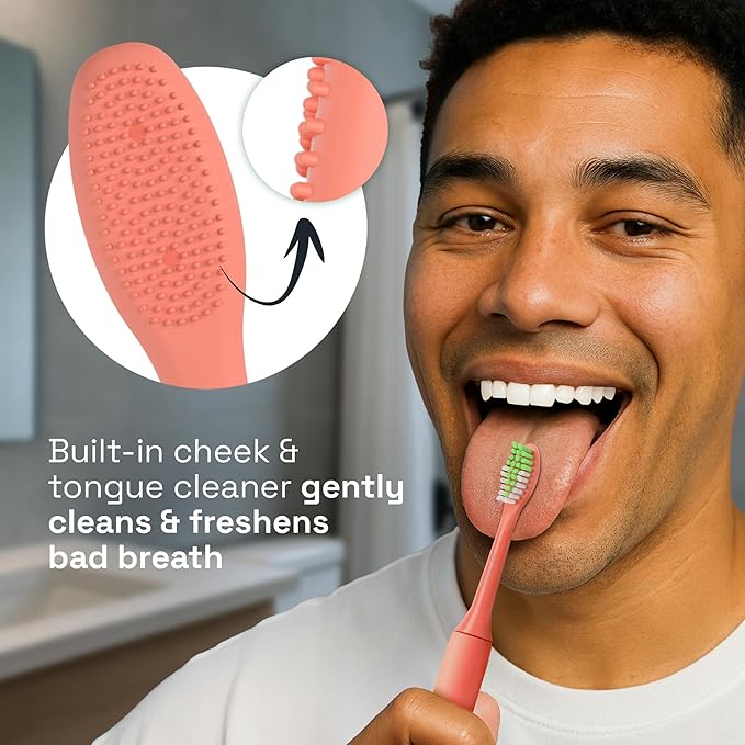 Brushmo Replacement Toothbrush Heads, Compatible with Philips One for Sonicare Electric Toothbrush Handles HY1022, 4 Standard Heads with Tongue Cleaner, Soft Dupont Bristles, BM124m, Miami Coral