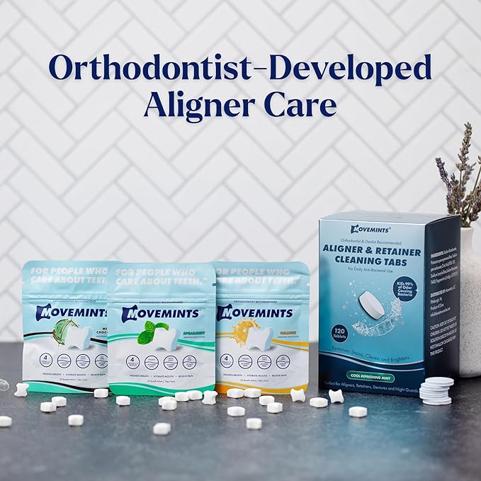 Movemints Clear Aligner Mints - Patented, Edible Alternative to Chewies - Freshen Breath and Improve Dry Mouth with Xylitol - Mint Chocolate (3 Pack)