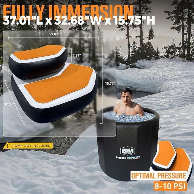 Inflatable Step for Cold Plunge Tub, EVA Non-Slip Drop Stitch Ice Bath Accessory, Detachable 2-Piece Tier Design, Portable Stairs for Ice Plunge, Fits Most Inflatable Ice Tubs