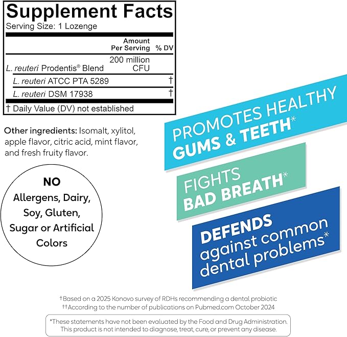 BioGaia Prodentis | Oral Probiotics | Promotes Healthy Gums & Teeth | Defends Against Bad Breath & Dental Problems | Improves Oral Health | Apple Flavored Dental Probiotic Lozenge