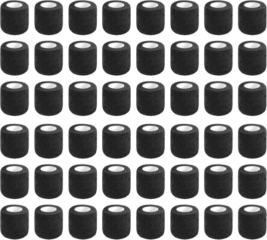 48 Rolls Self Adhesive Bandage Wrap 2 inch Cohesive Bandage Wrap Stretch Bandages Wraps Tape Black Elastic Self-Adherent Tape for Wrist Ankle Sports Swelling Sprains