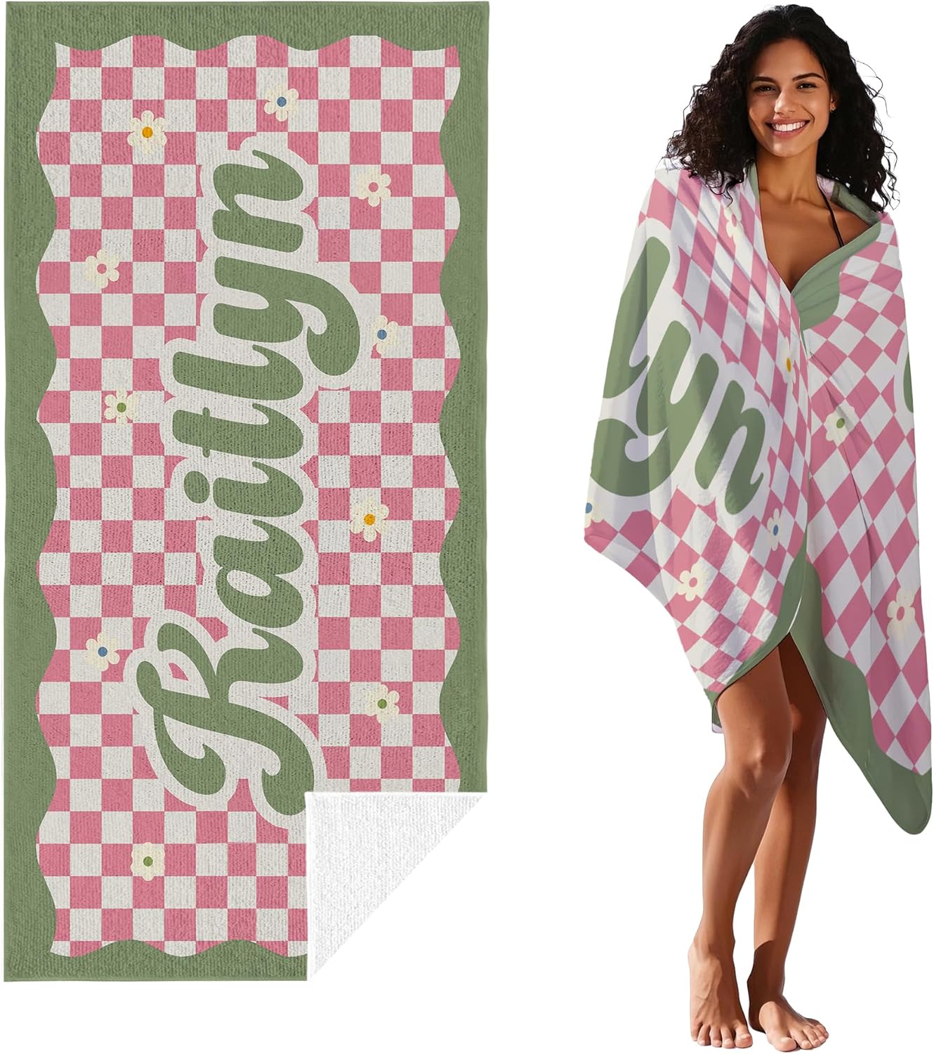 JML Personalized Beach Towel with Name, Custom Flower Beach Towel, Customized Microfiber Pool Towel, Quick Dry & Absorbent Swim Towel for Adult,Anniversary, Birthday, Summer Holiday,Vacation