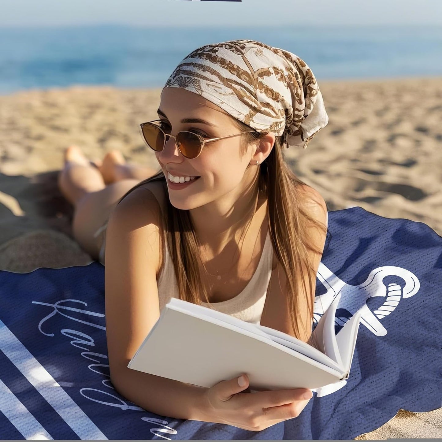 JML Personalized Beach Towel with Name, Custom Anchor Beach Towel, Customized Microfiber Pool Towel, Quick Dry & Absorbent Swim Towel for Adult,Anniversary, Birthday, Summer Holiday,Vacation