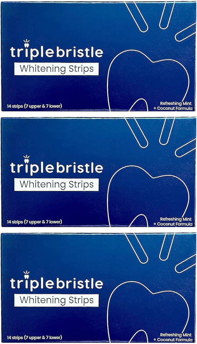 Triple Bristle Teeth Whitening Strips, Sensitive Teeth Friendly, 14 Whitening Strips Per Box, Mint and Coconut Teeth Whitening Strip, Enamel Safe - Without Sensitivity, 3 Pack