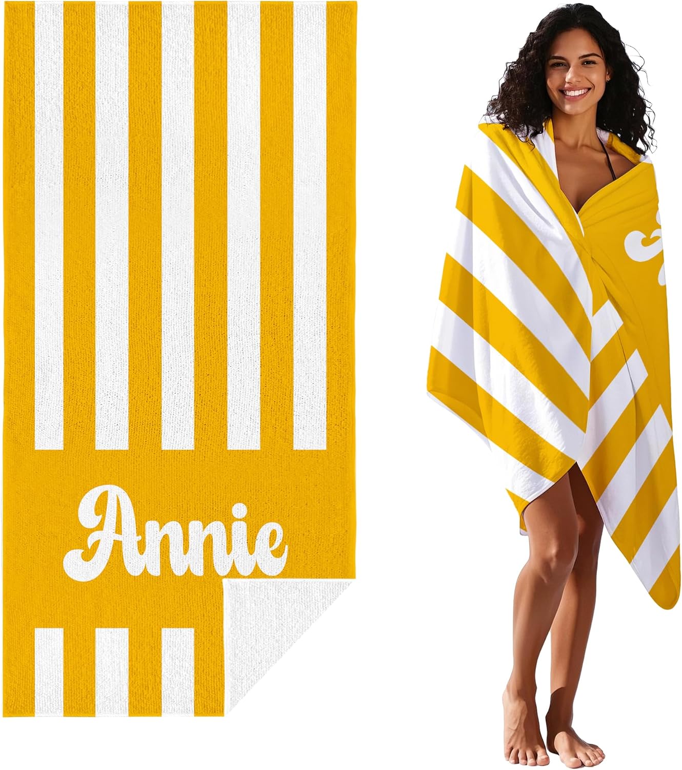 JML Personalized Beach Towel with Name, Custom Cabana Stripe Beach Towel, Customized Microfiber Pool Towel, Quick Dry & Absorbent Swim Towel for Adult,Mother's Day, Birthday, Summer Holiday,Vacation