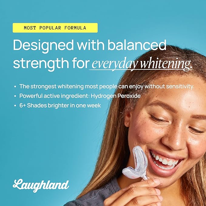 Laughland Original Teeth Whitening Kit, Phone-Powered LED Mouthpiece & 3 Whitening Gel Syringes, 8% Hydrogen Peroxide, Aloe Vera & Mint, for Sensitive Teeth, at-Home Dental Care, 6+ Treatments