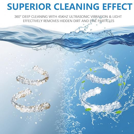 Ultrasonic Retainer Cleaner Machine 45khz Cleaning Pod for Denture Cleaner 200ml Mouth Guard, Aligner, Night Guard, Toothbrush, Jewelry, 4 Cleaning Modes Digital Timer, Gifts for Women, Black