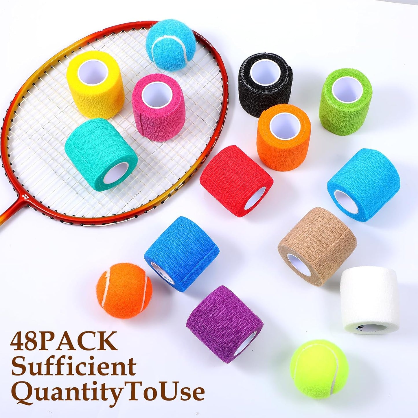 48 Pack Self Adhesive Bandage Wrap 2 Inch x 5 Yard Self Adherent Cohesive Bandages Elastic Athletic Sports Tape Breathable Wound Tape for Stretch Athletic Wrist Ankle(Multiple Colors)