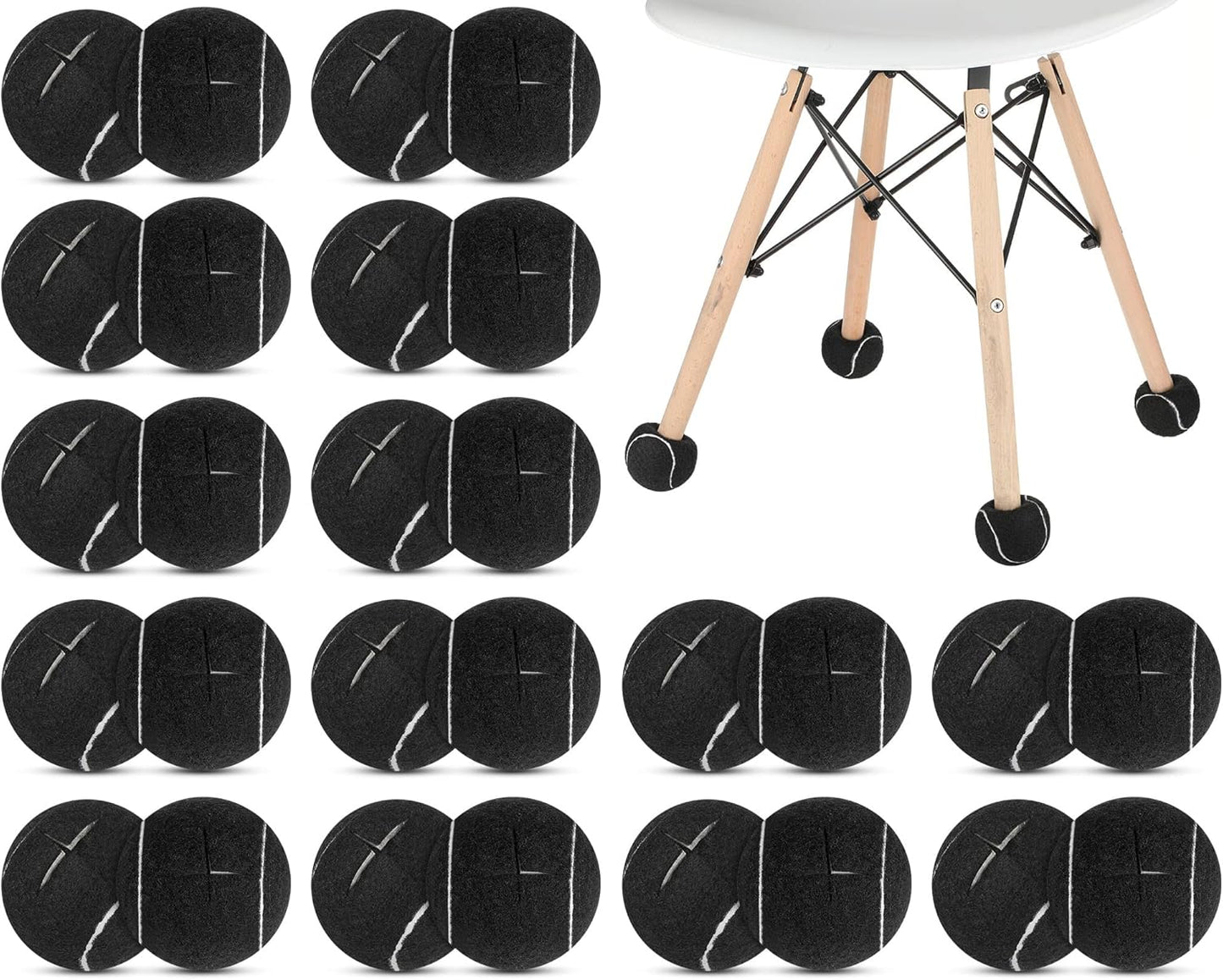 40 Pcs Tennis Balls for Furniture Legs and Floor Protection Precut Tennis Balls for Chairs Tennis Ball Chair Foot Covers for Floor Protection Chair and Desk Legs Coverings (Black)