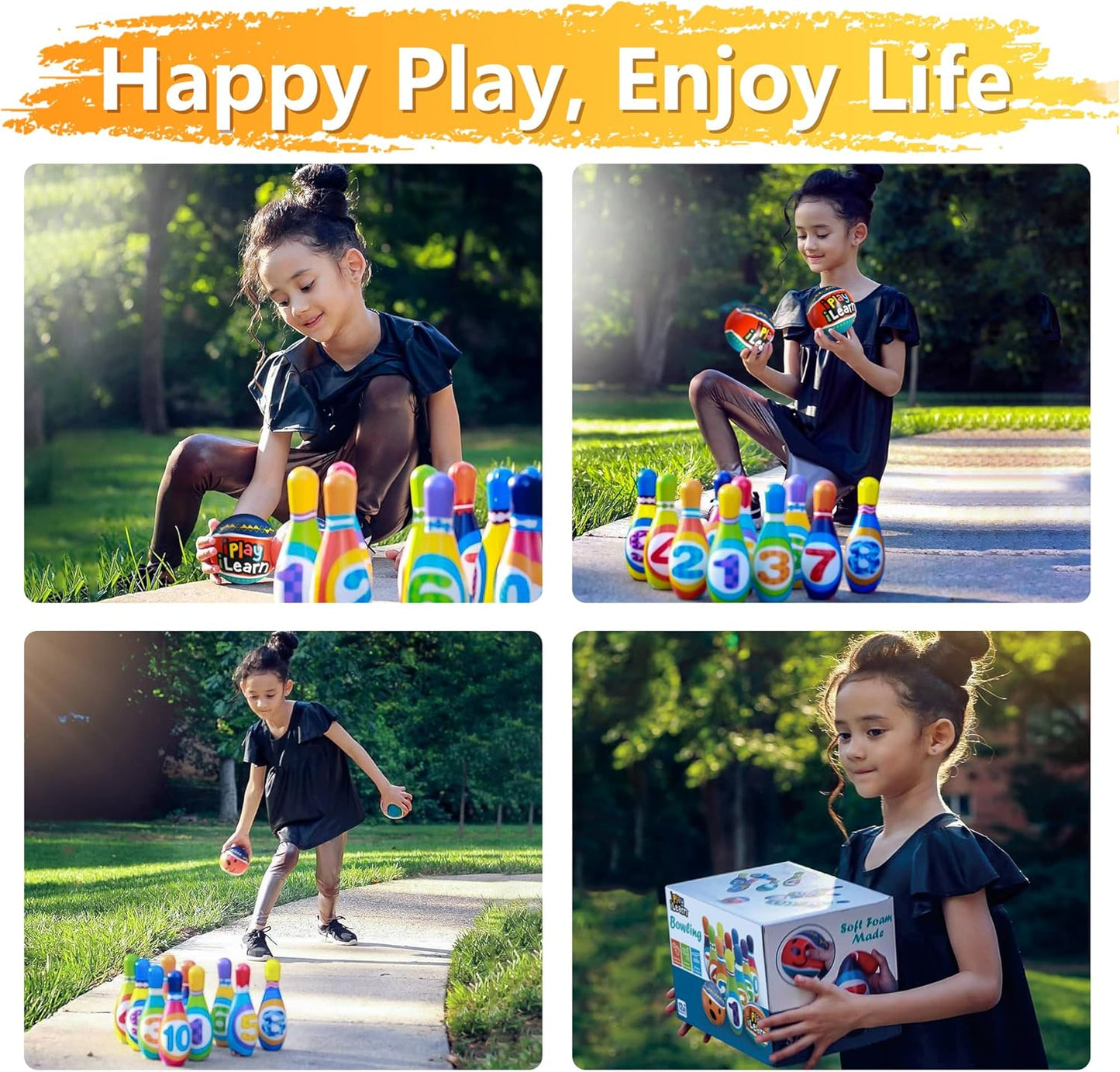 iPlay, iLearn Kids Bowling Toys Set, Toddler Indoor Outdoor Activity Play Game, Soft 10 Foam Pins & Two Balls Playset, Educational, Birthday Party Gift for 18 24 Months, 2 3 Year Old Children Boy Girl