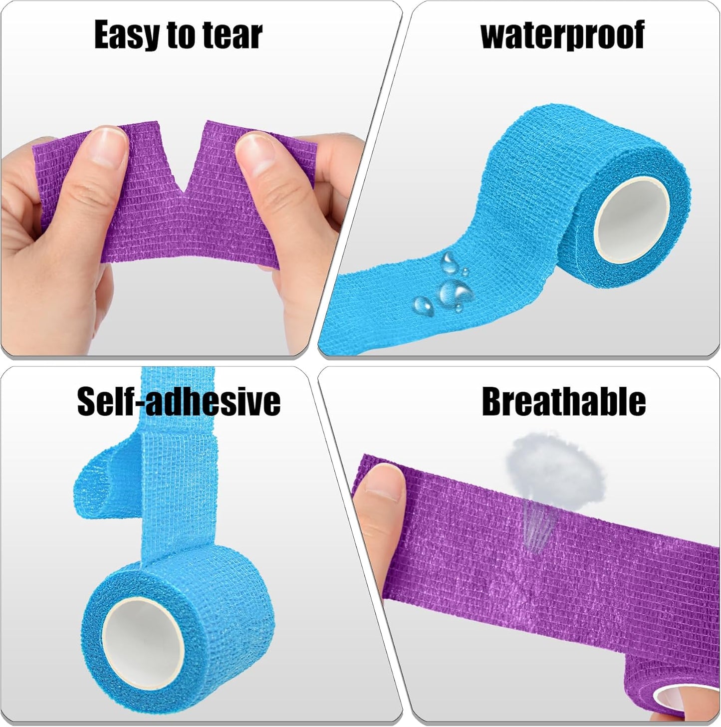 6 Pack 2 Inches Self Adhesive Bandage Wrap Breathable Cohesive Bandage Elastic Tape for Pets, Athletic, Sports, Wrist, Knee, Ankle(5 Yards Per Roll, Purple)