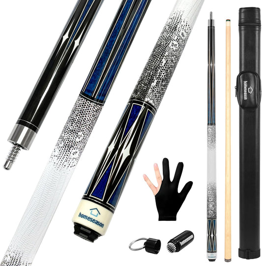 HomeSeason Pool Cue Stick 58" Billiard Cue Sticks 3D Printed Grip Professional Low Deflection Pool Sticks Maple Wood Pool Sticks 13mm Tip