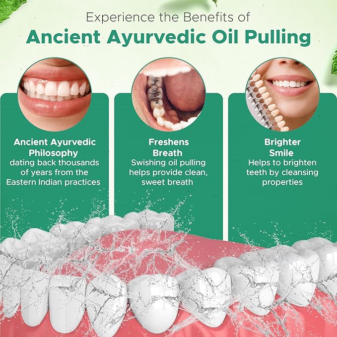Ayurvedic Oil Pulling Rinse for Teeth and Gums | Made in USA Alcohol Free Mouthwash for Fresh Breath | Pulling Oil with Oils Extract for Teeth Whitening & Healthy Gums | Mint Oral Rinse - 8 Fl Oz