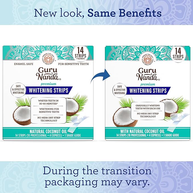 GuruNanda Teeth Whitening Strips - 7-Day Treatment with Non-Slip, Dry Strip Technology - Whitening Designed with Care for a Brighter Smile