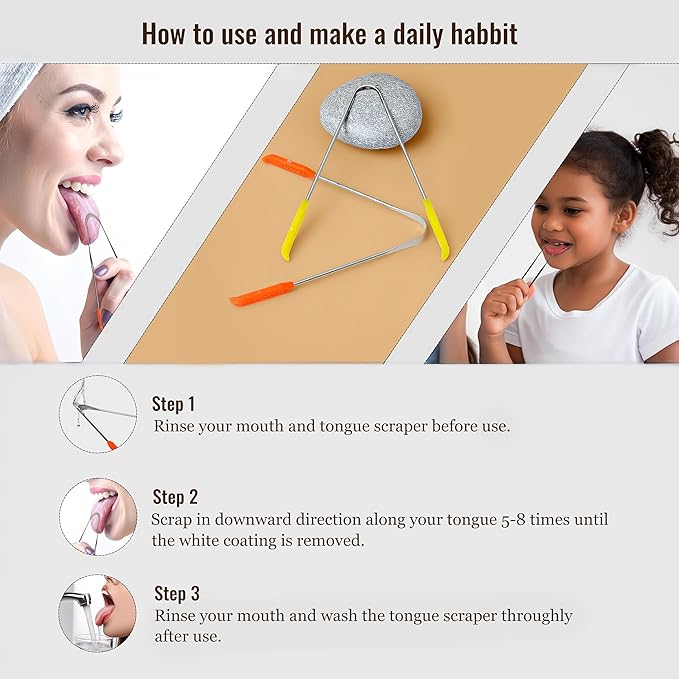 304 Stainless Steel Tongue Scraper for Tongue Cleaner for Adults and Kids| Durable, Rust-Resistant Hygiene Tool| Fresh Breath Tongue Scraper with Travel Case Pack of 4