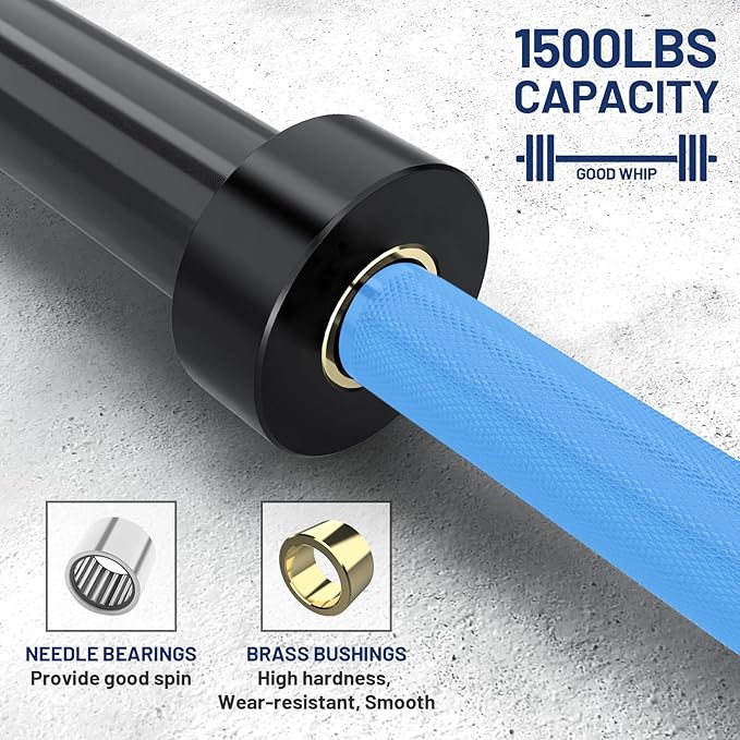 7ft Olympic Barbell Bar 45LB Load 1500lbs Capacity Available, for Gym Home Exercises, Weightlifting, Powerlifting for 2" Olympic Plates