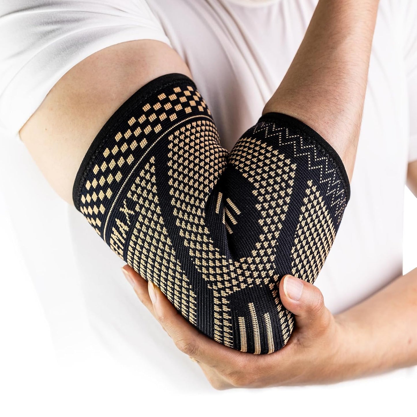 INDEEMAX Copper Elbow Compression Sleeve 1 Pair, Tennis Elbow Brace for Men Women, Elbow Support Wraps for Arthritis, Tendonitis, Bursitis, Sprains, Joint Pain Relief, Weightlifting (Copper Black, X-Large)