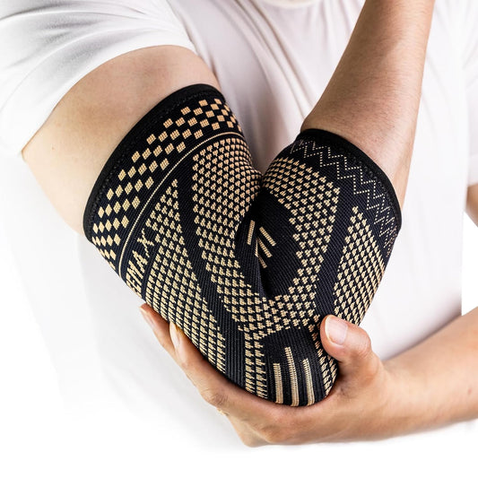 INDEEMAX Copper Elbow Compression Sleeve 1 Pair, Tennis Elbow Brace for Men Women, Elbow Support Wraps for Arthritis, Tendonitis, Bursitis, Sprains, Joint Pain Relief, Weightlifting (Copper Black, X-Large)