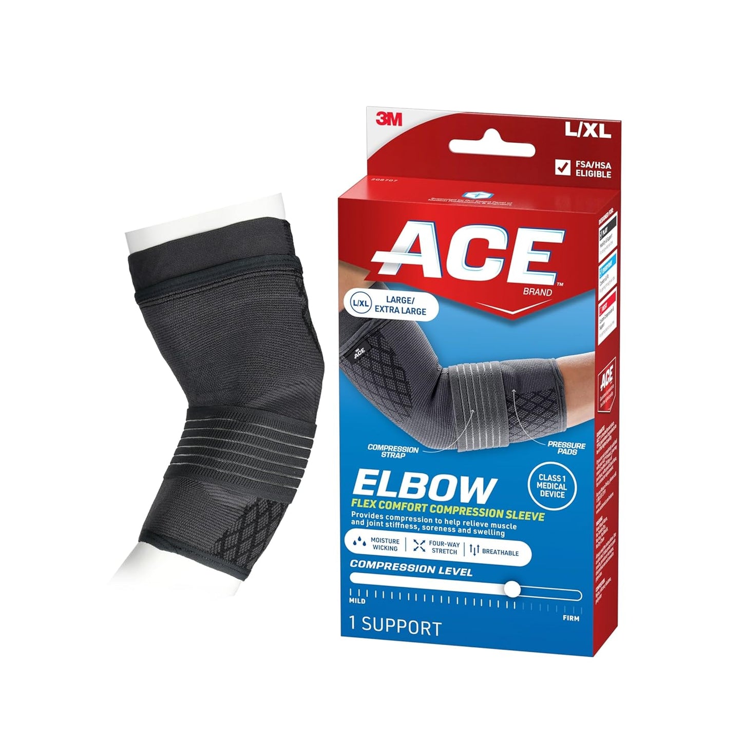 ACE™ Brand Flex Comfort Compression Elbow Sleeve 208707, L/XL, 12 packs per case