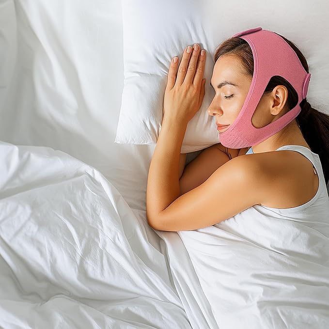 Chin Strap for CPAP Users | Comfortable Mouth Support to Encourage Closed Mouth Positioning Nasal Breathing for Men and Women Who Breathe Through The Mouth During Sleep by PIDOTI (Pink, L-XL)