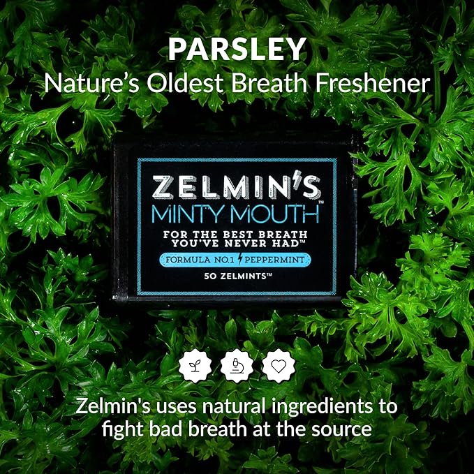 Zelmin's Minty Mouth Breath Freshener - (5 Pack) Long Lasting Bad Breath Treatment for Adults, Instant Freshness Helps with Dry Mouth, Natural Breath Mints for Travel, Alcohol-Free, Keto, Gluten-Free