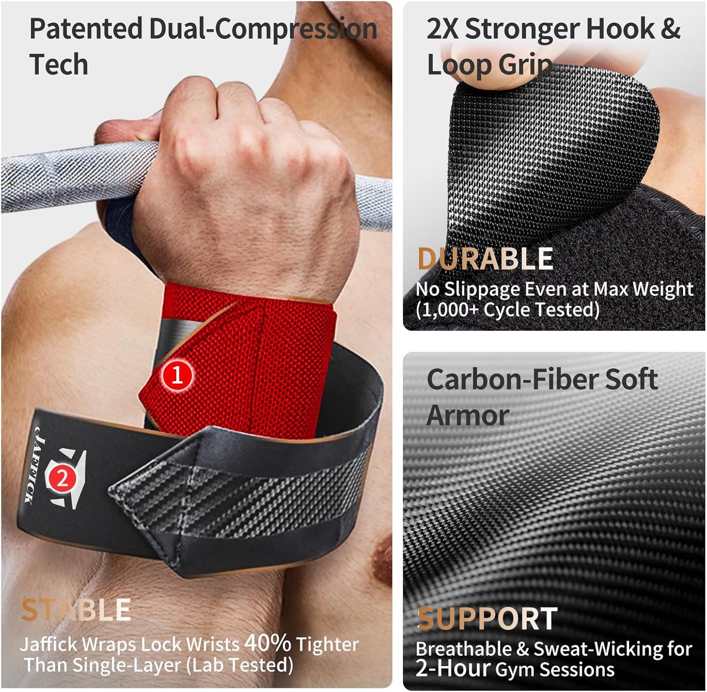 Jaffick Double-Layer Reinforced Wrist Wraps for Weightlifting - Men & Women, Thumb Loop Design for Powerlifting, Crossfit, Bodybuilding, Deadlifting - Fits Both Hands