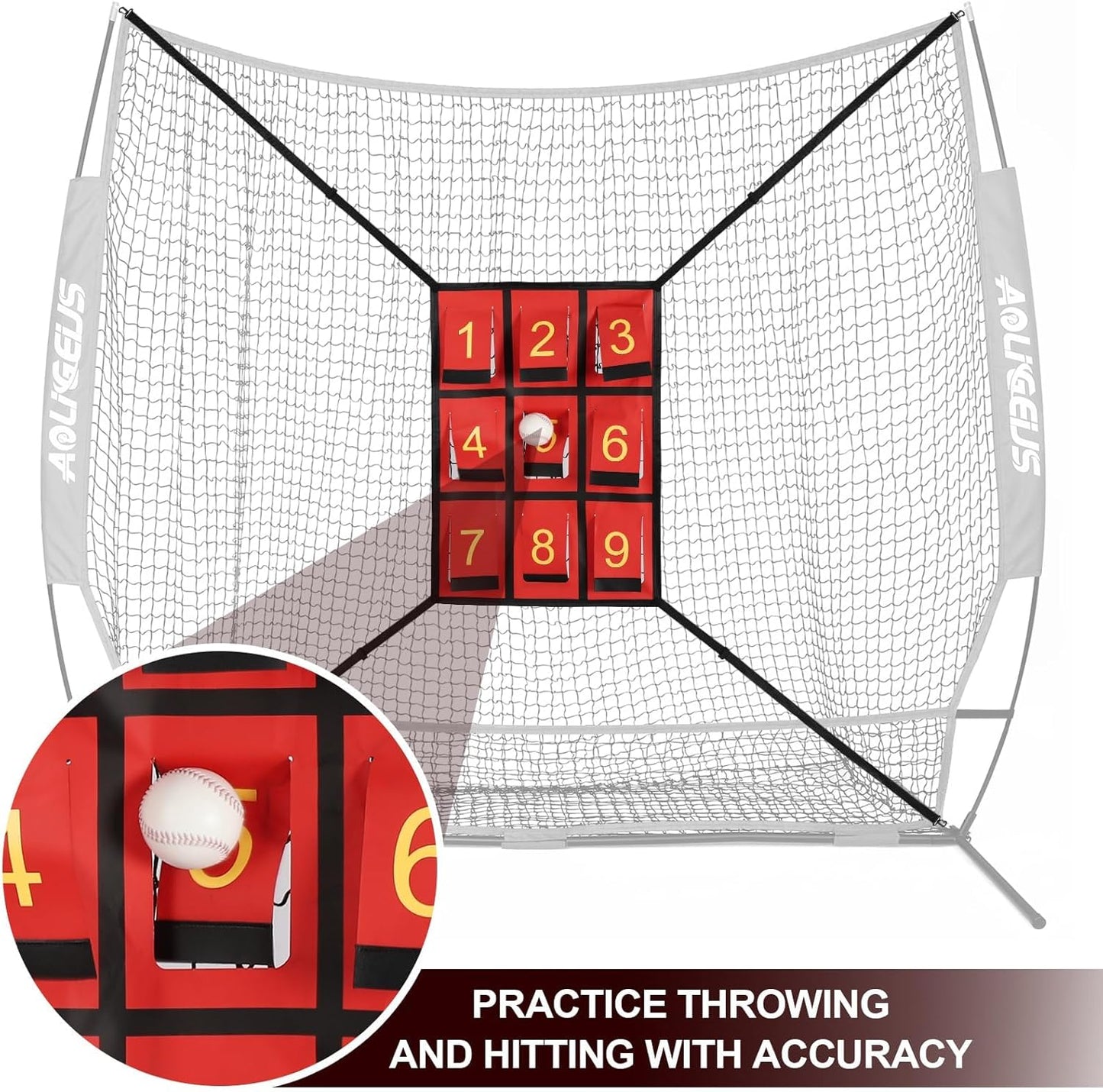 Adjustable Strike Zone Target for Baseball Net,Numbered Pitching Pad,Baseball Softball Target,Practice Throwing and Hitting with Accuracy,for 6x6,7x7 or 8x8 Foot Nets