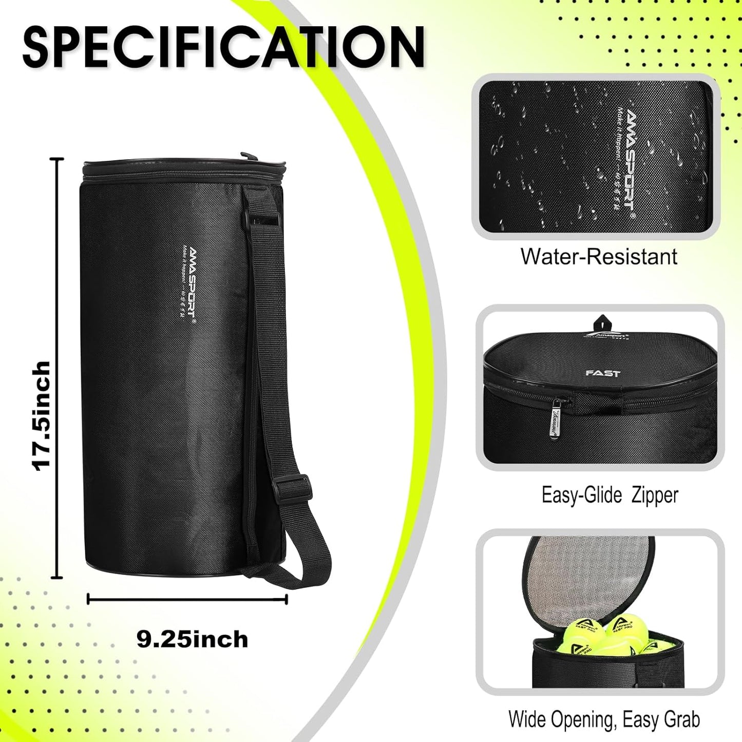 LITIAN Bulk Tennis Balls with Hopper Bag - 60 Pack Bucket High Elasticity Pressureless Practice Tennis Balls, Perfect for Training & Pet Dogs Play