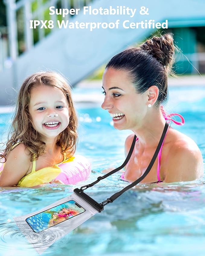 IPX8 Waterproof Phone Pouch Floating, [Expandable Space] Waterproof Bag, Cell Phone Dry Bag with Adjustable Lanyard for iPhone Samsung Google Up to 7.0" White