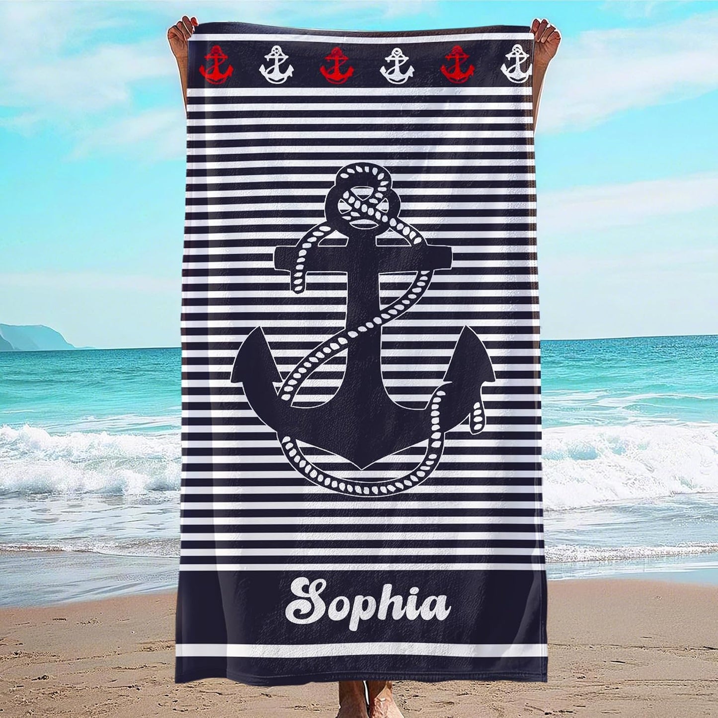 JML Personalized Beach Towel with Name, Custom Anchor Beach Towel, Customized Microfiber Pool Towel, Quick Dry & Absorbent Swim Towel for Adult,Anniversary, Birthday, Summer Holiday,Vacation