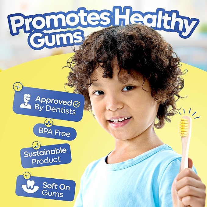 SmartLifeco Kids Bamboo Toothbrushes (6 Pack) - Extra Soft Bristles for Toddlers Teeth | Zero Waste Tooth Brushes for Children | Natural Wooden Child Size Handle | BPA Free, Eco-Friendly