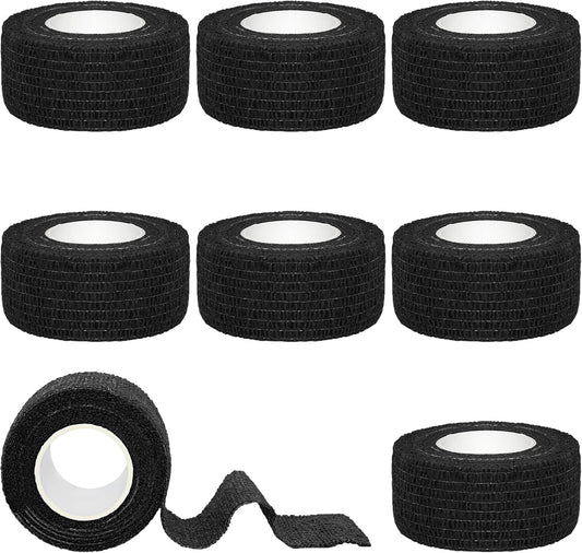 8 Rolls 1” Cohesive Bandage Self Adherent Bandage Wrap Breathable Vet Tape Elastic Adhesive Bandage for Sports, Wrist, Ankle, Tattoo Wraps(Black)